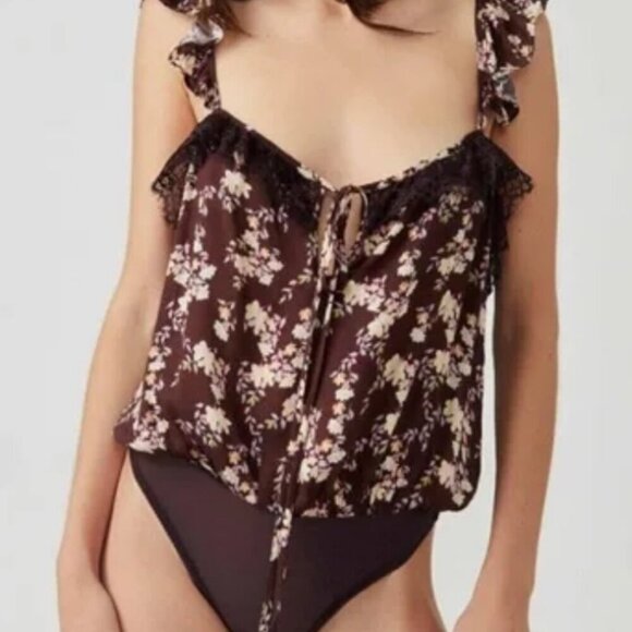 Intimately Free People Bodysuit Chocolate Merlot Floral Never Worn Size Medium - Picture 1 of 10